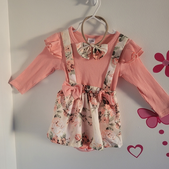 Onesie long sleeved shirt with romper and headband 12-18mth - Picture 1 of 2